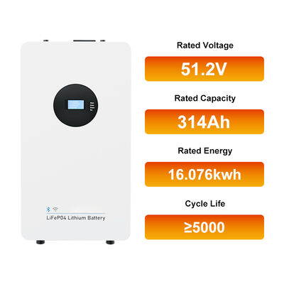 Wandmontage Energieopslag Batterij 51.2V 314Ah 16kWh All-in-One LiFePO4 Lithium Batterijpakket met Firmware-upgrade